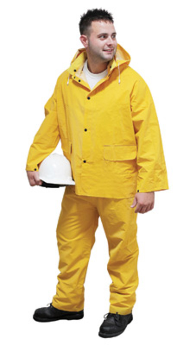 RADNOR® Medium Yellow .35 mm Polyester And PVC 3 Piece Rain Suit (Includes Jacket With Front Snap Closure, Detached Hood And Sna