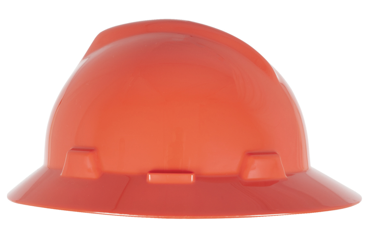 MSA Orange Polyethylene Full Brim Hard Hat With Pinlo MSA454734 for sale online at autumn supply