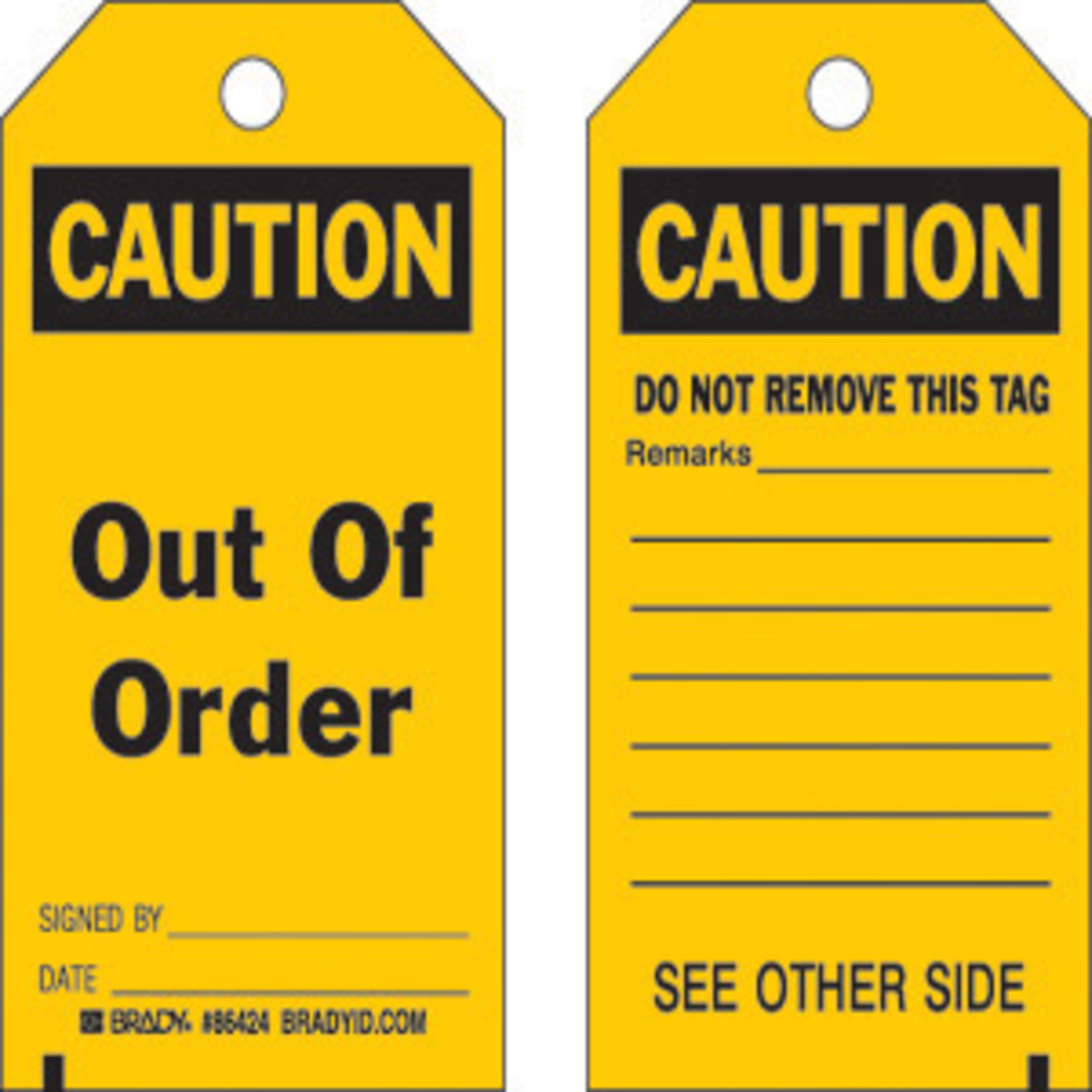 Brady 5 34 X 3 BlackYellow Cardstock Tag OUT OF ORDER BRD86653 for sale online at autumn supply