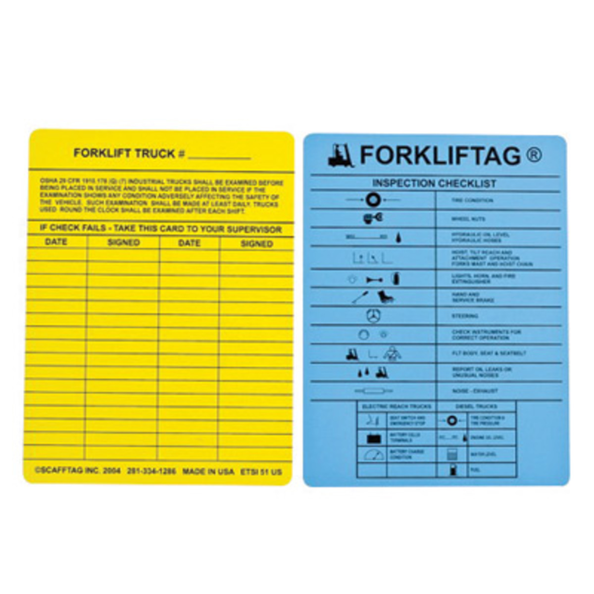 Brady 5 34 X 7 58 Blue FORKLIFTAG Vinyl Tag INSPECTIO BRD104129 for sale online at autumn supply