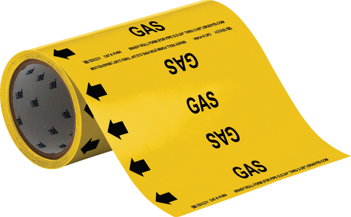 Brady 30 X 8 BlackYellow Vinyl Pipe Marker GAS BRD41464 for sale online at autumn supply