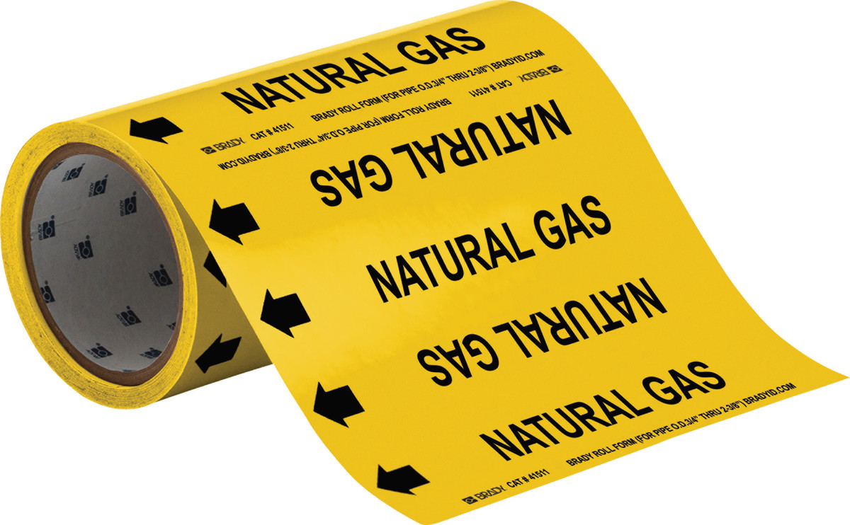 Brady 30 X 8 BlackYellow Vinyl Pipe Marker NATURAL GAS BRD41511 for sale online at autumn supply