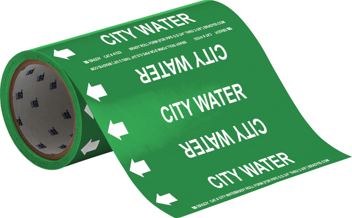 Brady 30 X 8 WhiteGreen Vinyl Pipe Marker CITY WATER BRD41522 for sale online at autumn supply