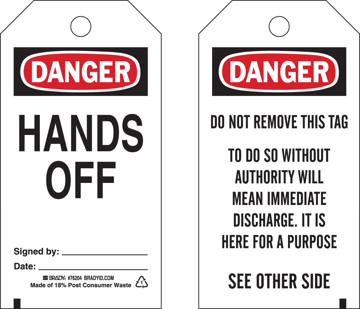 Safety Tags: Brady 5 34 X 3 Polyester | Hands Off BRD76204 for sale online at autumn supply