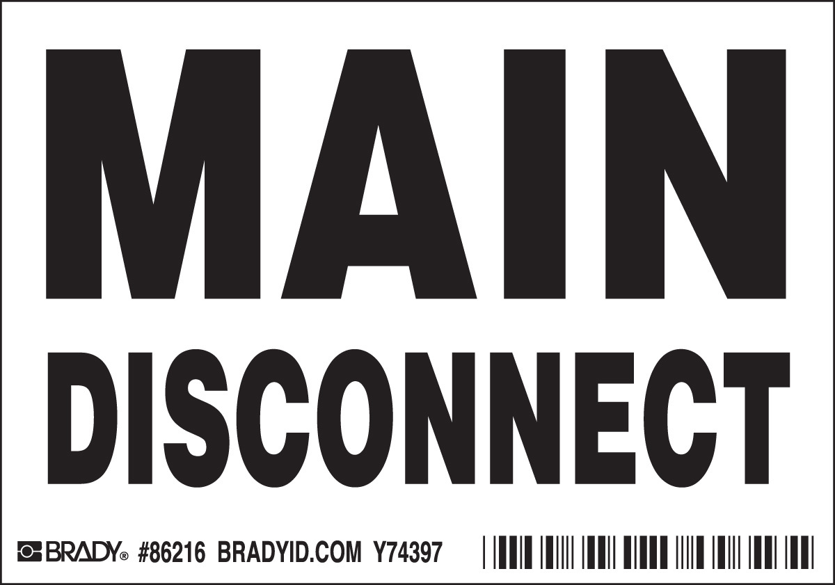 Brady 3 12 X 5 BlackWhite Polyester Label MAIN DISCON BRD86216 for sale online at autumn supply