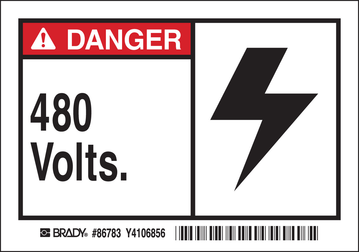 Brady 3 12 X 5 BlackRedWhite Polyester Label 480 VOLTS BRD86783 for sale online at autumn supply