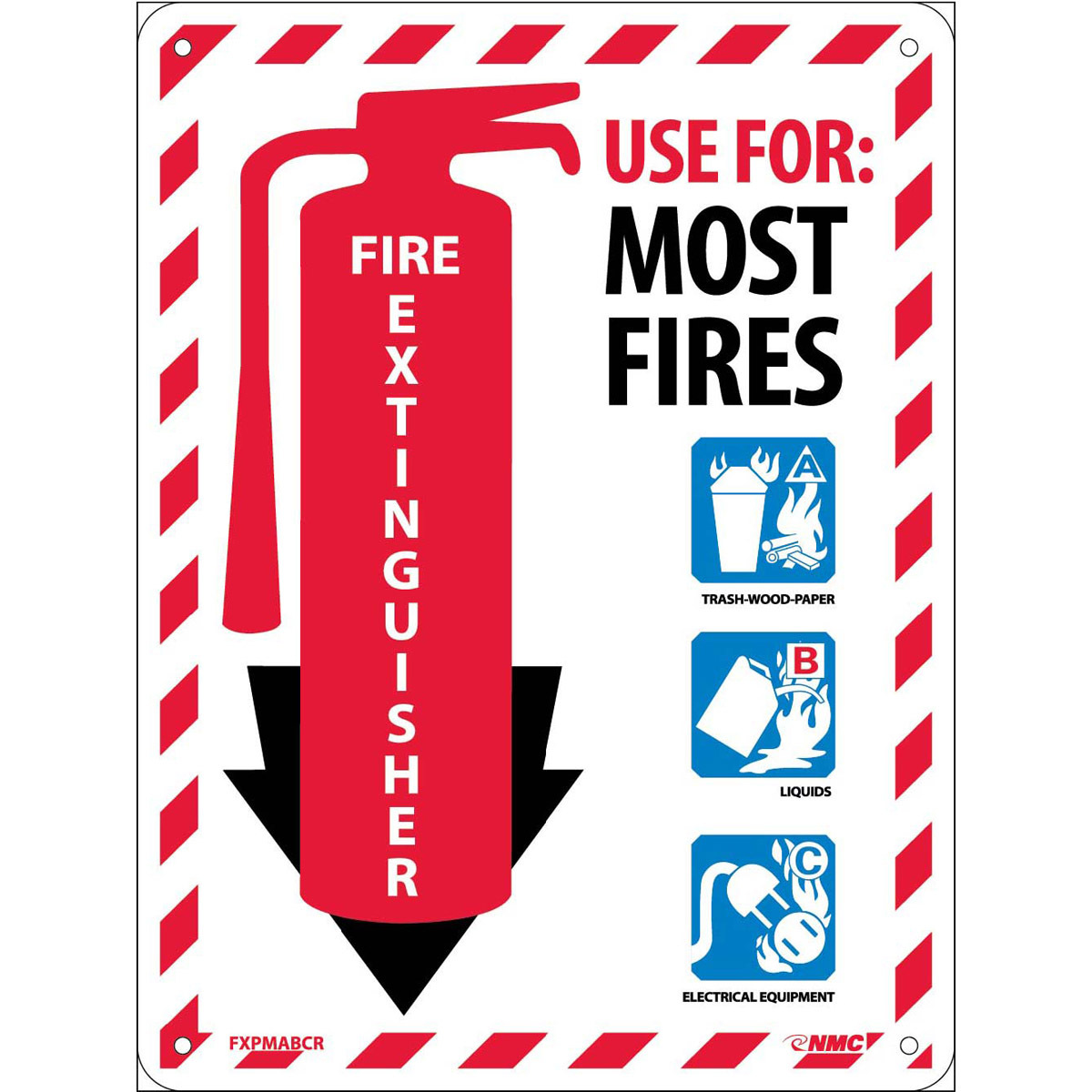 NMC 12 X 9 White .05 Rigid Plastic Fire Extinguisher Sign FIRE ...