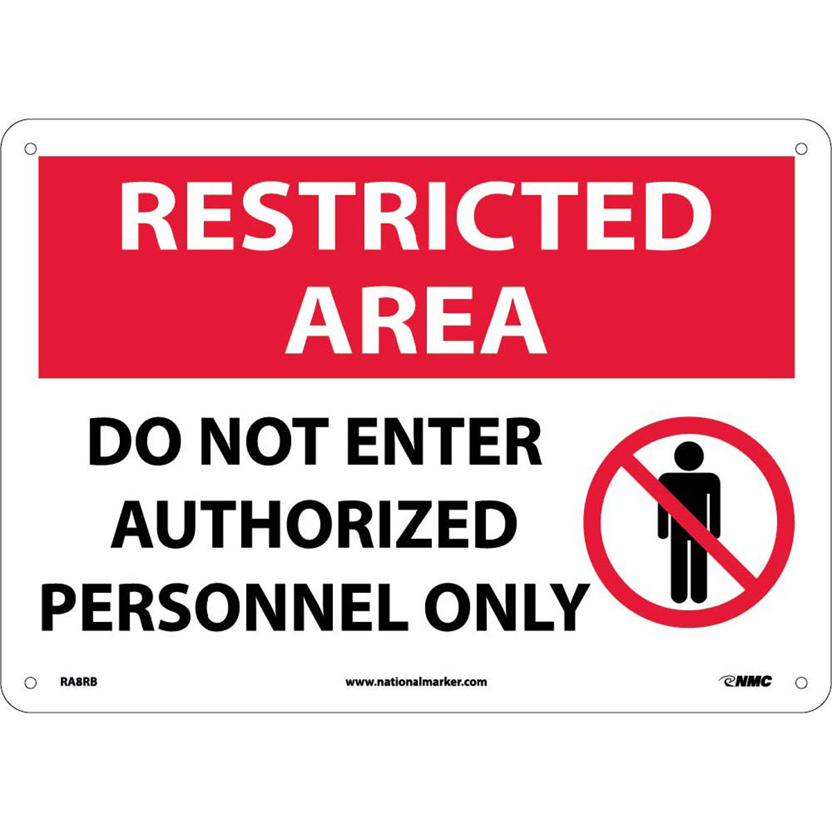 NMC 10 X 14 White .05 Rigid Plastic Security Sign RESTRICTED AREA DO ...