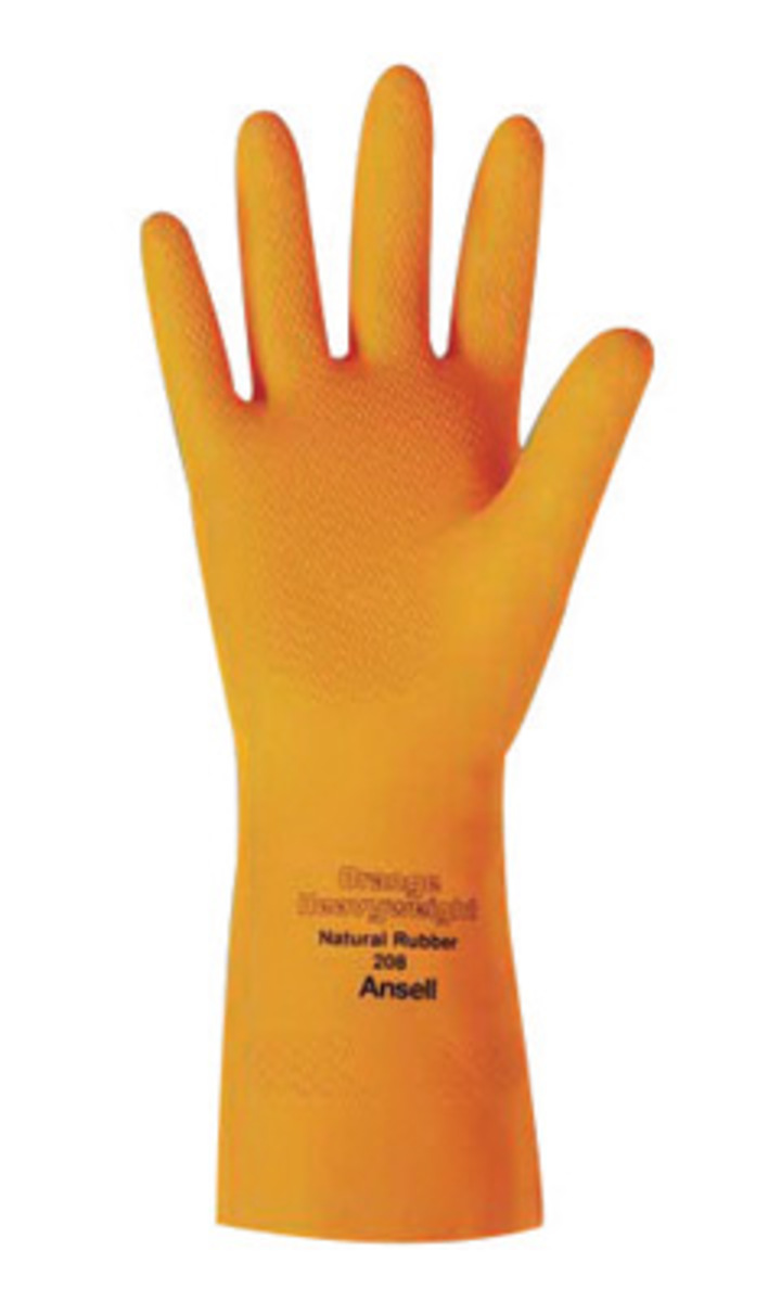 Ansell Size 8 Orange 208 Cotton Flock Lined 29 mil Latex And Rubber Chemical Resistant Gloves