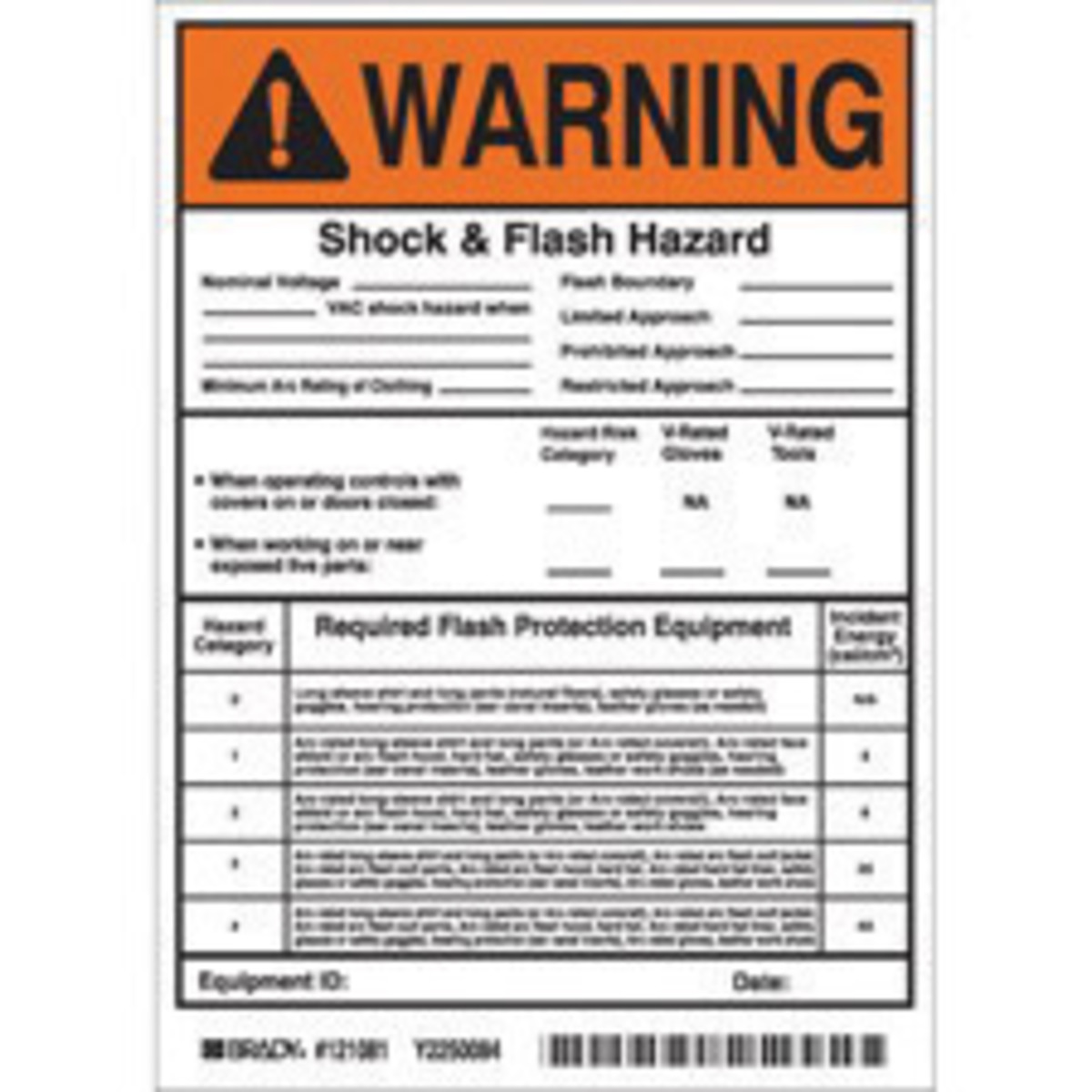 Brady 7 X 5 Black Vinyl Label WARNING SHOCK And FLASH BRD121081 for sale online at autumn supply