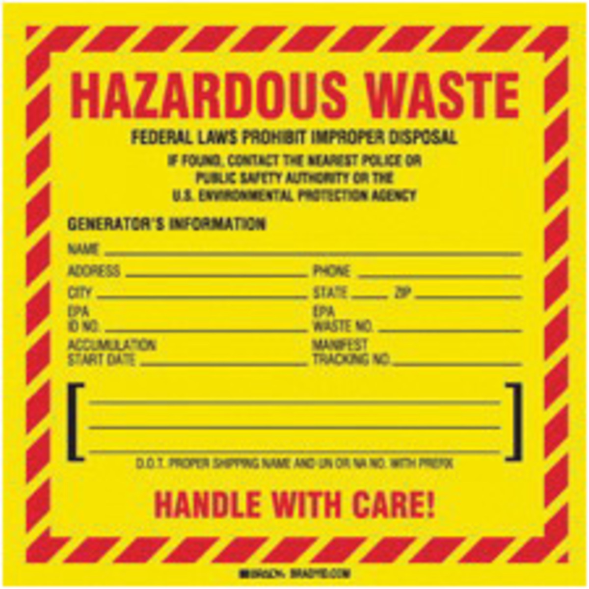 Brady 6 X 6 Black Vinyl Label NONHAZARDOUS WASTE BRD121155 for sale online at autumn supply