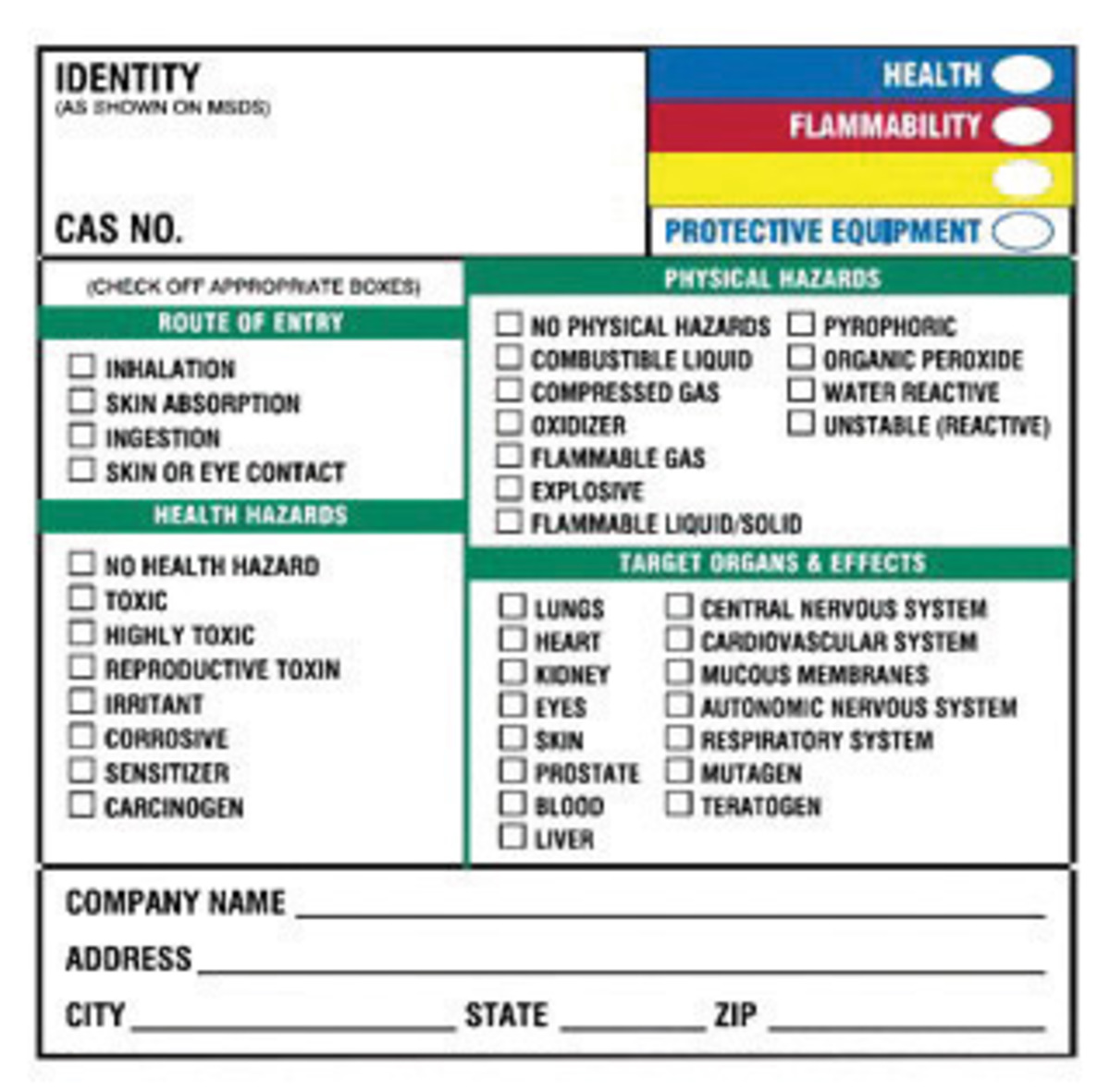 Brady 5 X 5 Black Paper Label IDENTITY CAS NO. HEALTH BRD60330 for sale online at autumn supply