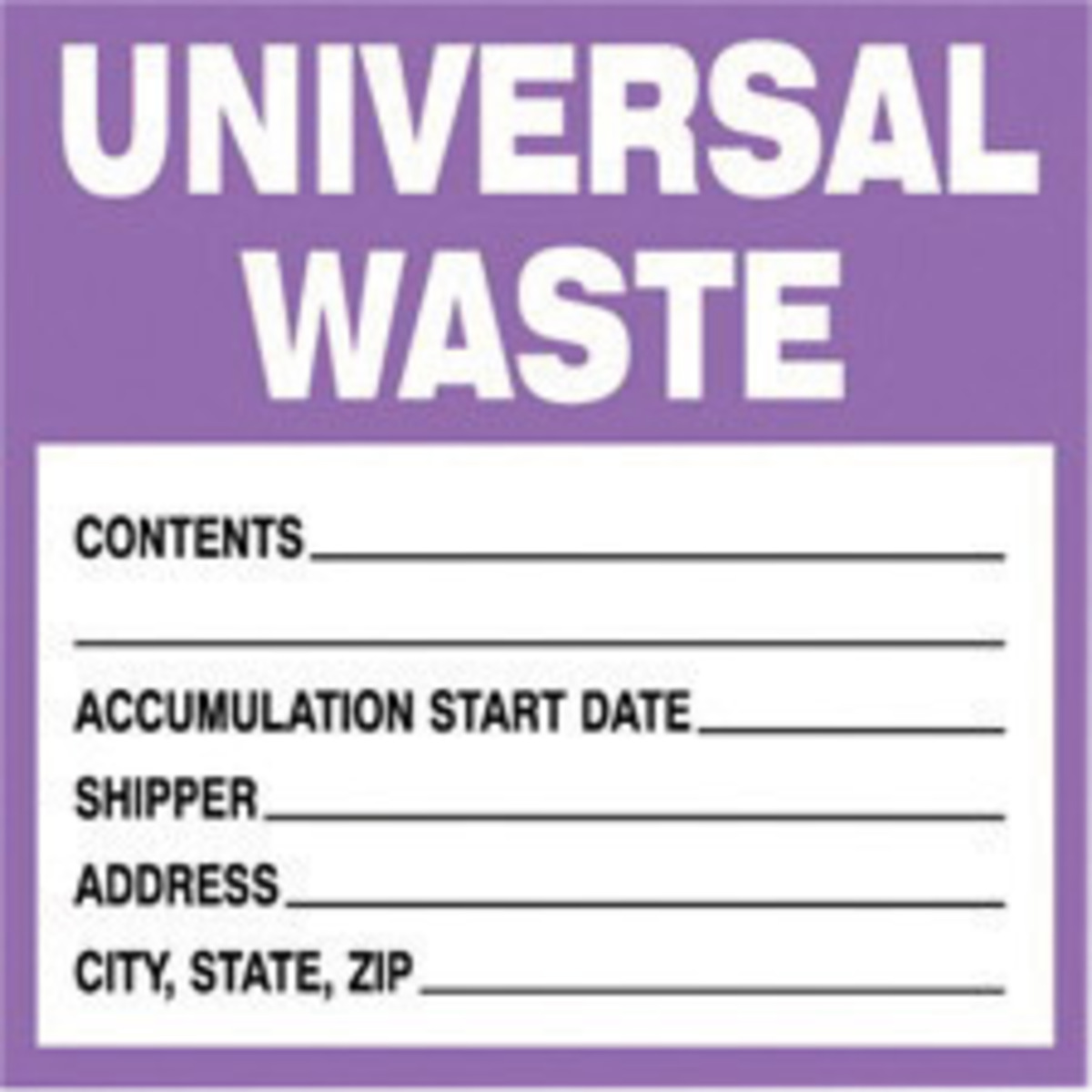 Brady 6 X 6 Black Paper Label UNIVERSAL WASTE CONTENTS BRD60362 for sale online at autumn supply