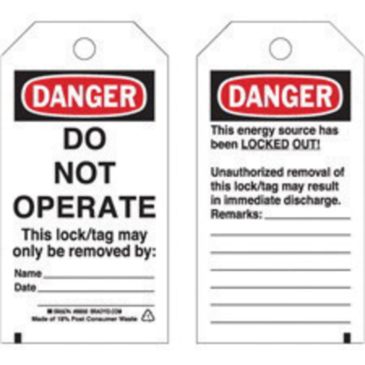 Brady 5 34 X 3 Black Cardstock Tag DANGER DO NOT OPER BRD65407 for sale online at autumn supply