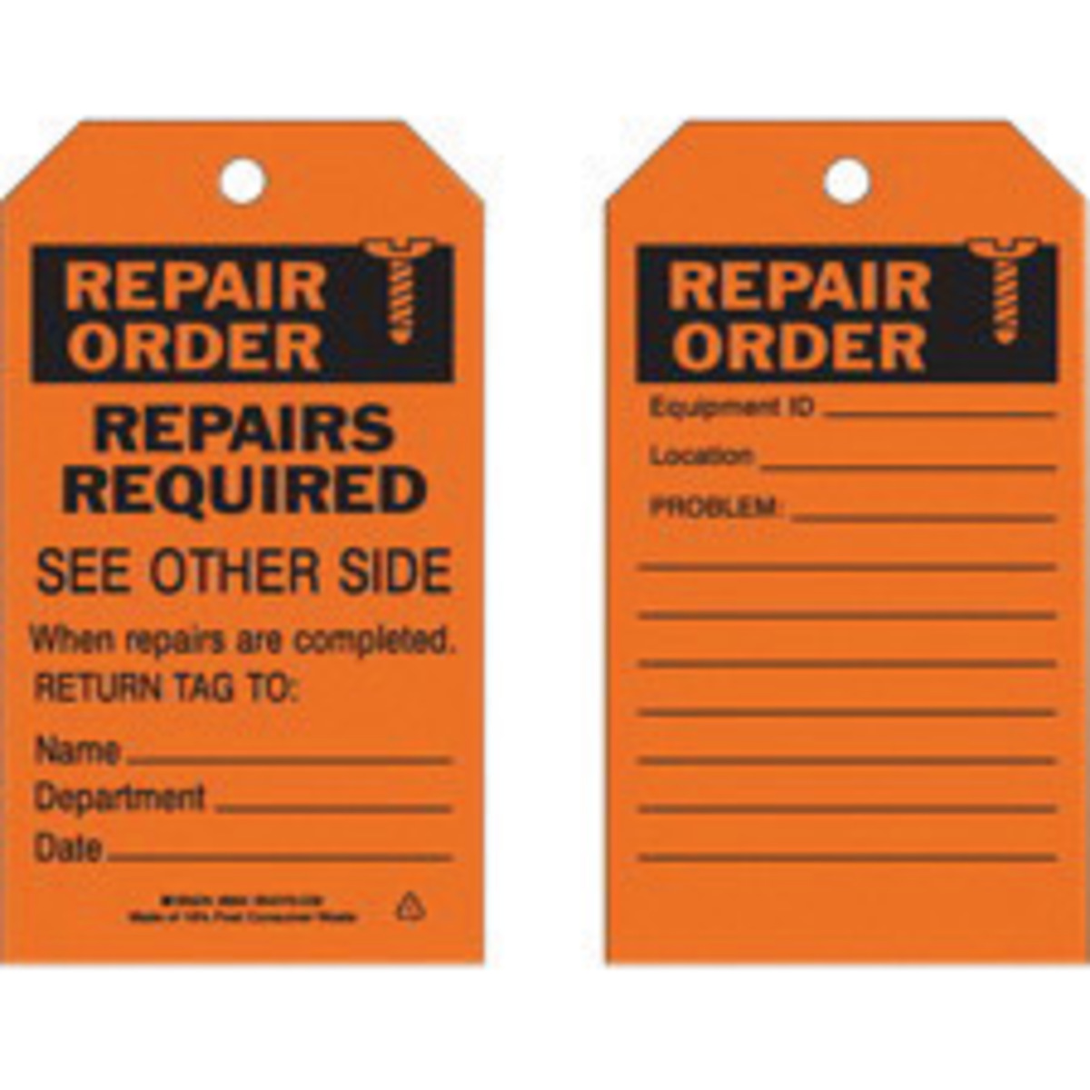 Brady 7 X 4 Black Polyester Tag REPAIR ORDER REPAIRS BRD86624 for sale online at autumn supply