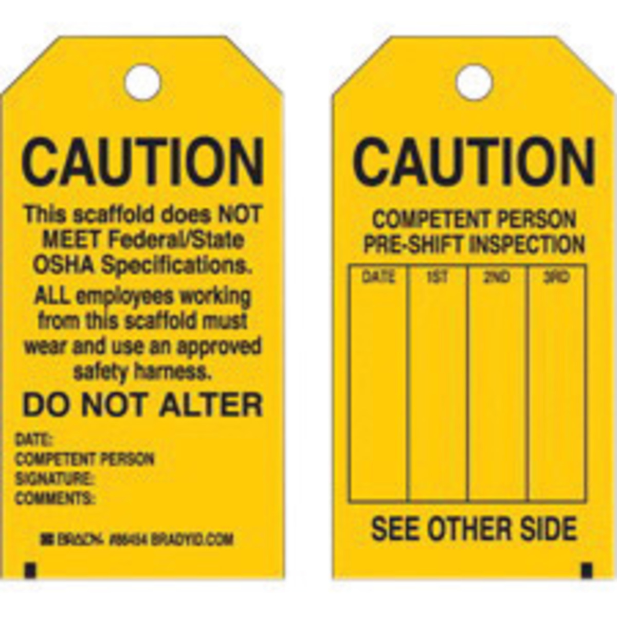 Brady 5 34 X 3 Black Cardstock Tag CAUTION This scaff BRD86684 for sale online at autumn supply