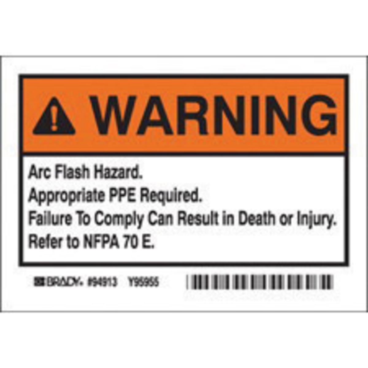 Brady 3 12 X 5 Black Polyester Arc Flash Label WARNIN BRD94913 for sale online at autumn supply